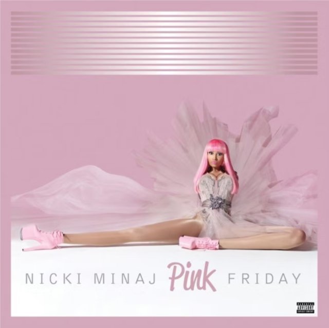 Nicki Minajs Pink Friday album cover featuring a doll-like figure in pink.