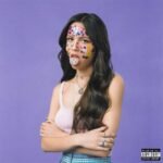 Olivia Rodrigo SOUR album cover featuring facial stickers on a purple background.