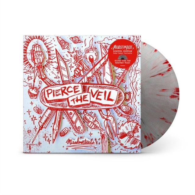 Pierce the Veil Misadventures limited edition silver vinyl LP with red splatter.