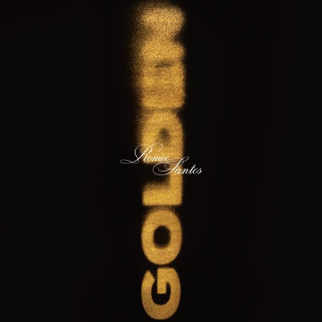 Romeo Santos Golden album cover featuring vertical gold lettering on a black background.