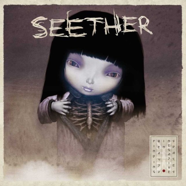 Album cover for Seethers Finding Beauty in Negative Spaces featuring a surreal doll figure.
