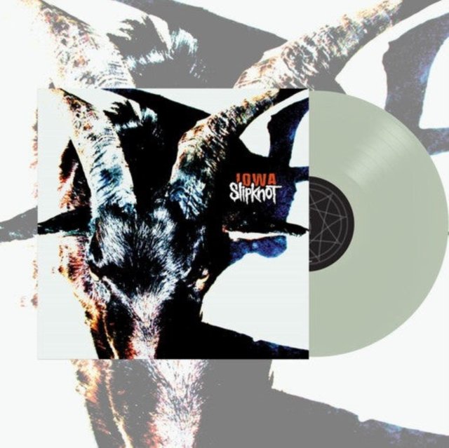 Slipknot Iowa vinyl album featuring a sage green record disc and goat cover.