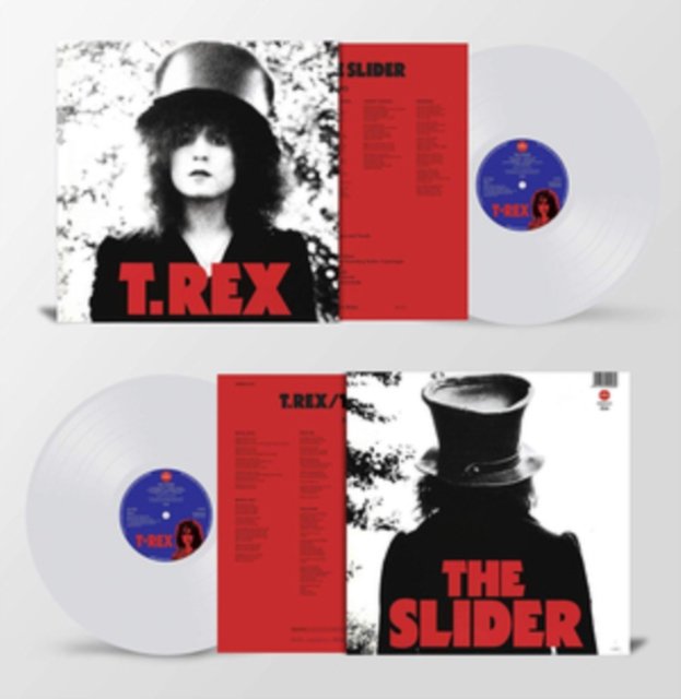 5014797902060.jpg T. Rex The Slider vinyl record reissue featuring album covers, red inserts, and white disc.