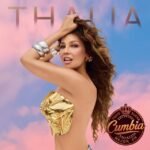 Thalía album cover featuring the Latin pop artist in a metallic gold top.