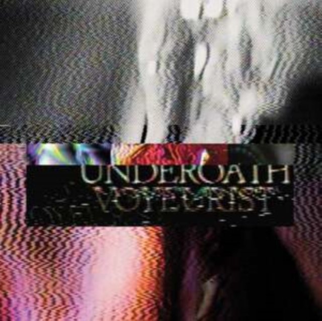 Album cover art for Underoaths Voyeurist featuring a dark, glitched static aesthetic.